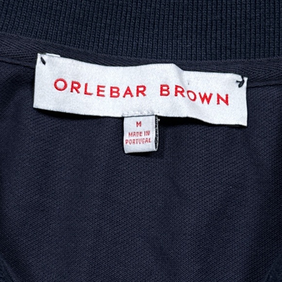 Orlebar Brown IWC Watches Navy Blue White Striped Pique Polo Shirt Mens Medium - Picture 7 of 9